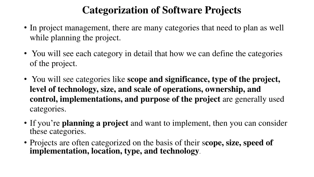 categorization of software projects