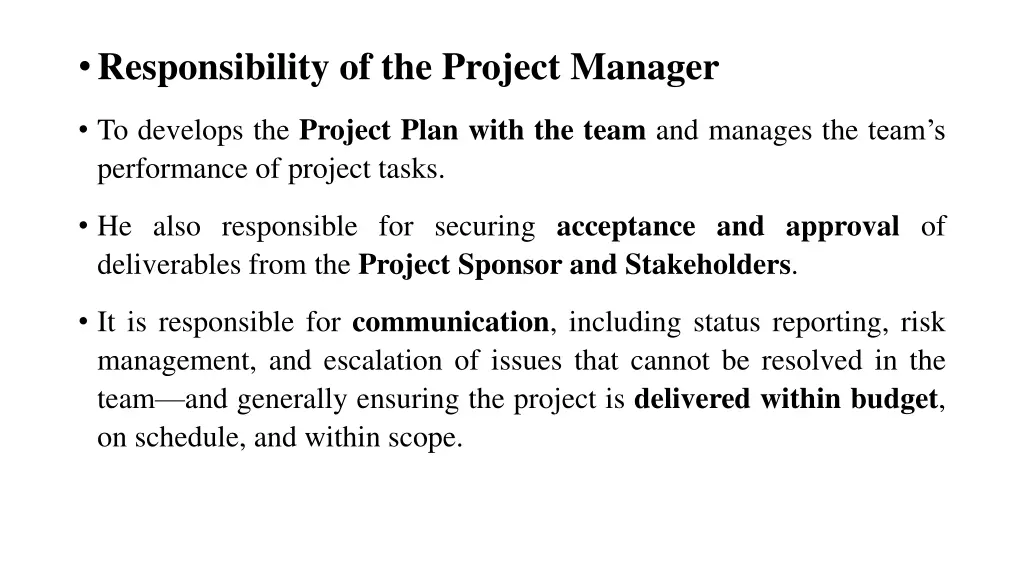 responsibility of the project manager