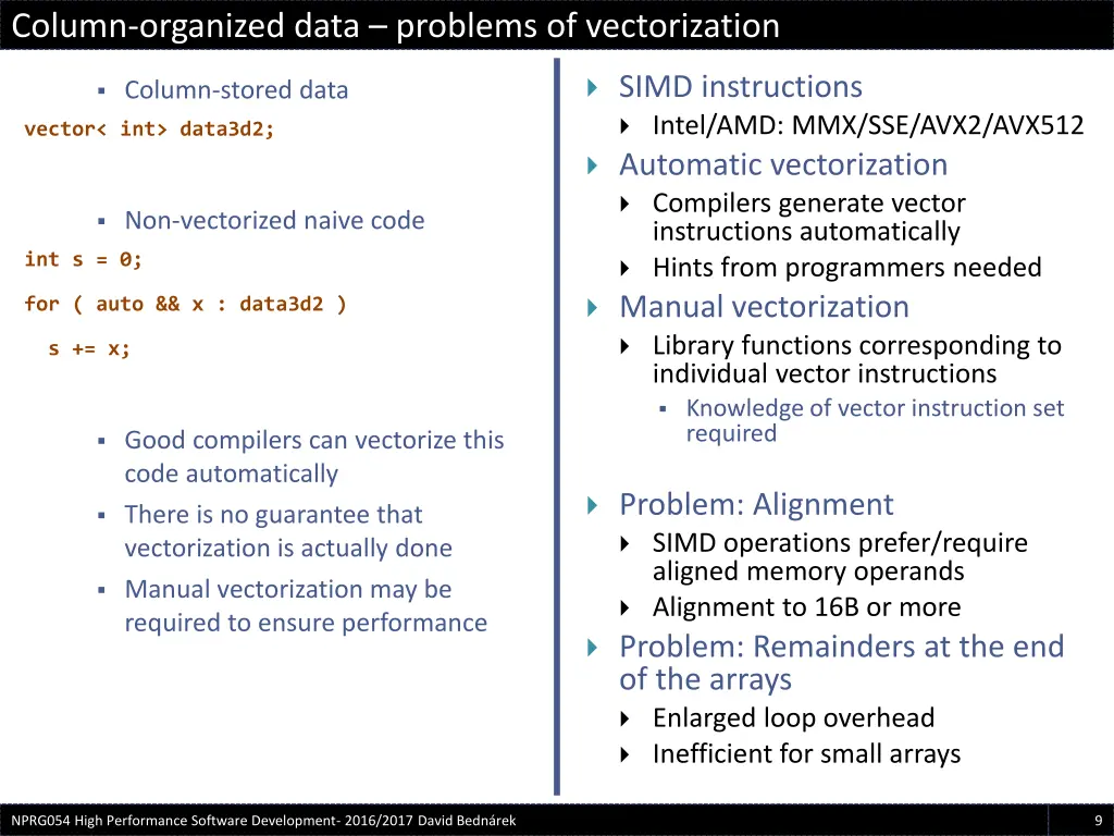 column organized data problems of vectorization