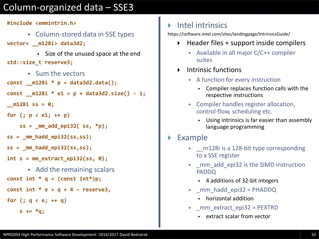 column organized data sse3