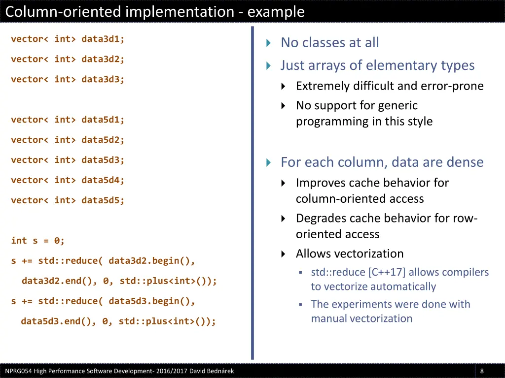 column oriented implementation example