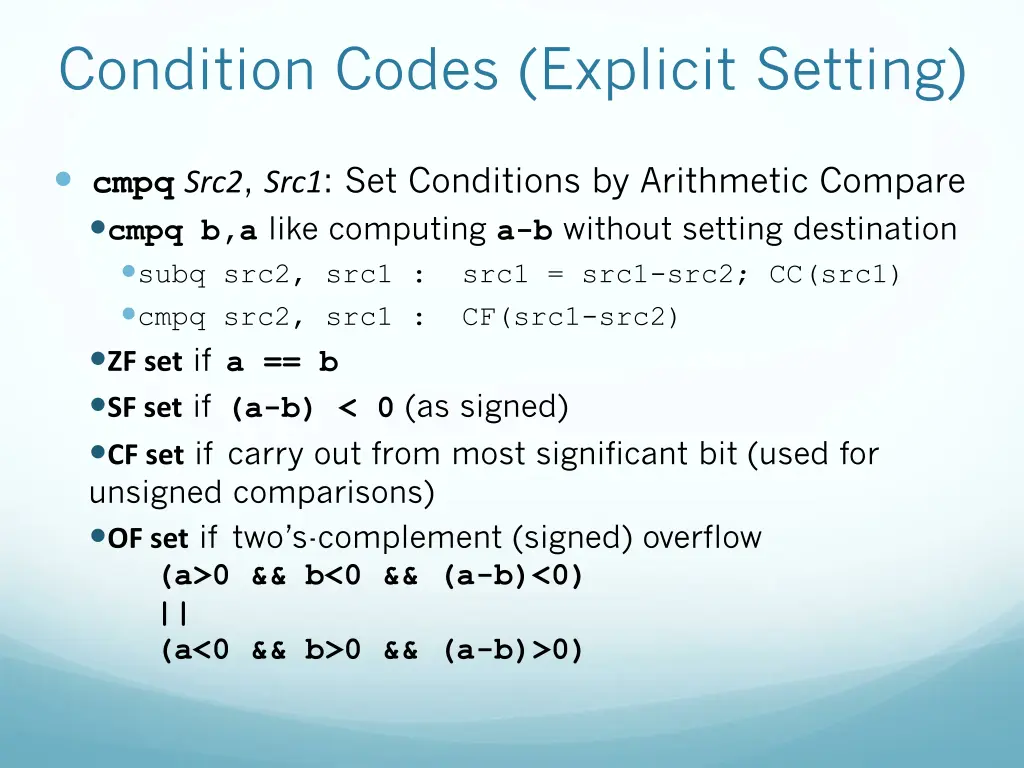 condition codes explicit setting