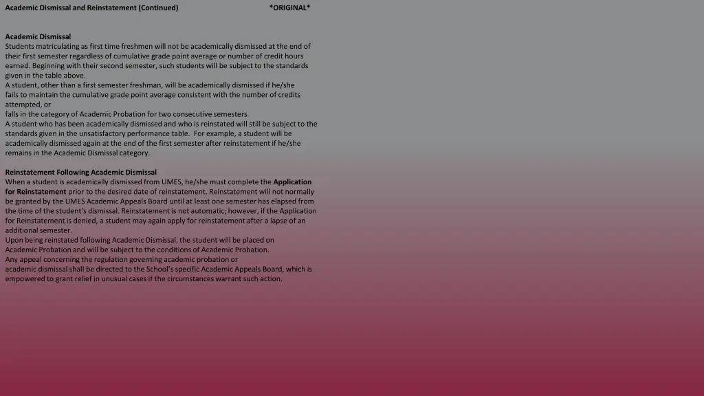 academic dismissal and reinstatement continued 1