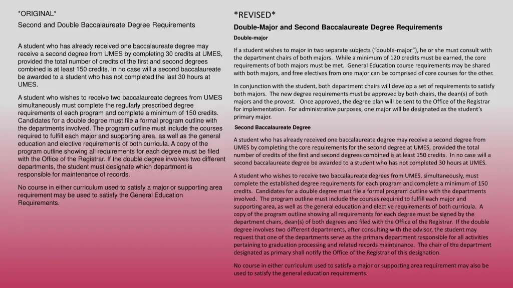 original second and double baccalaureate degree