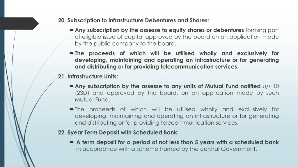 20 subscription to infrastructure debentures