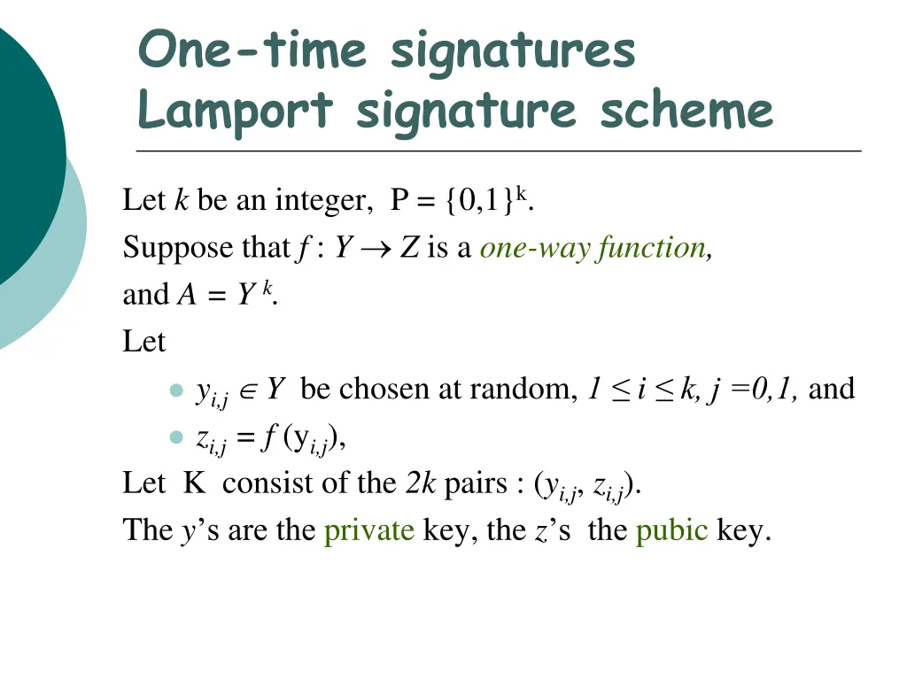 one time signatures lamport signature scheme
