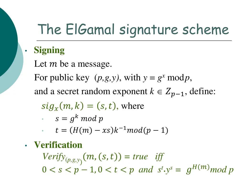 the elgamal signature scheme 1