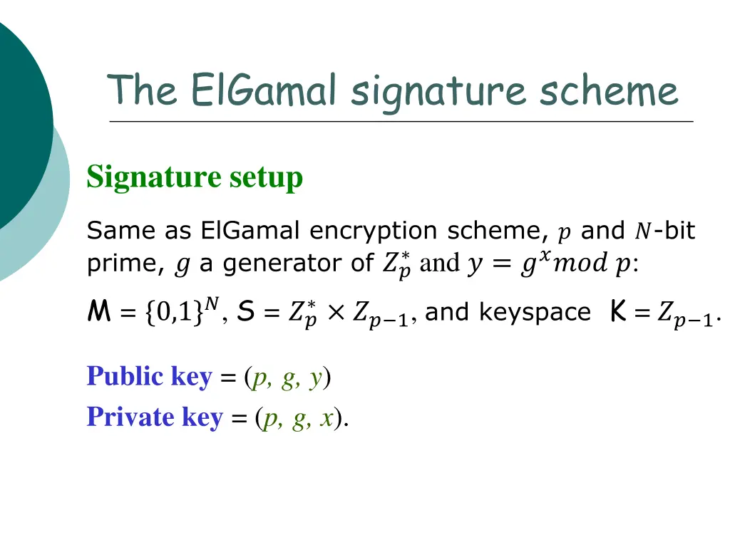 the elgamal signature scheme