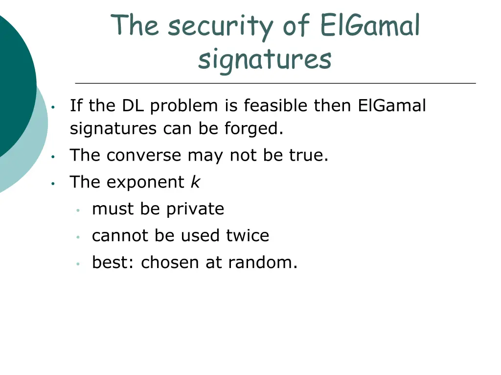 the security of elgamal signatures