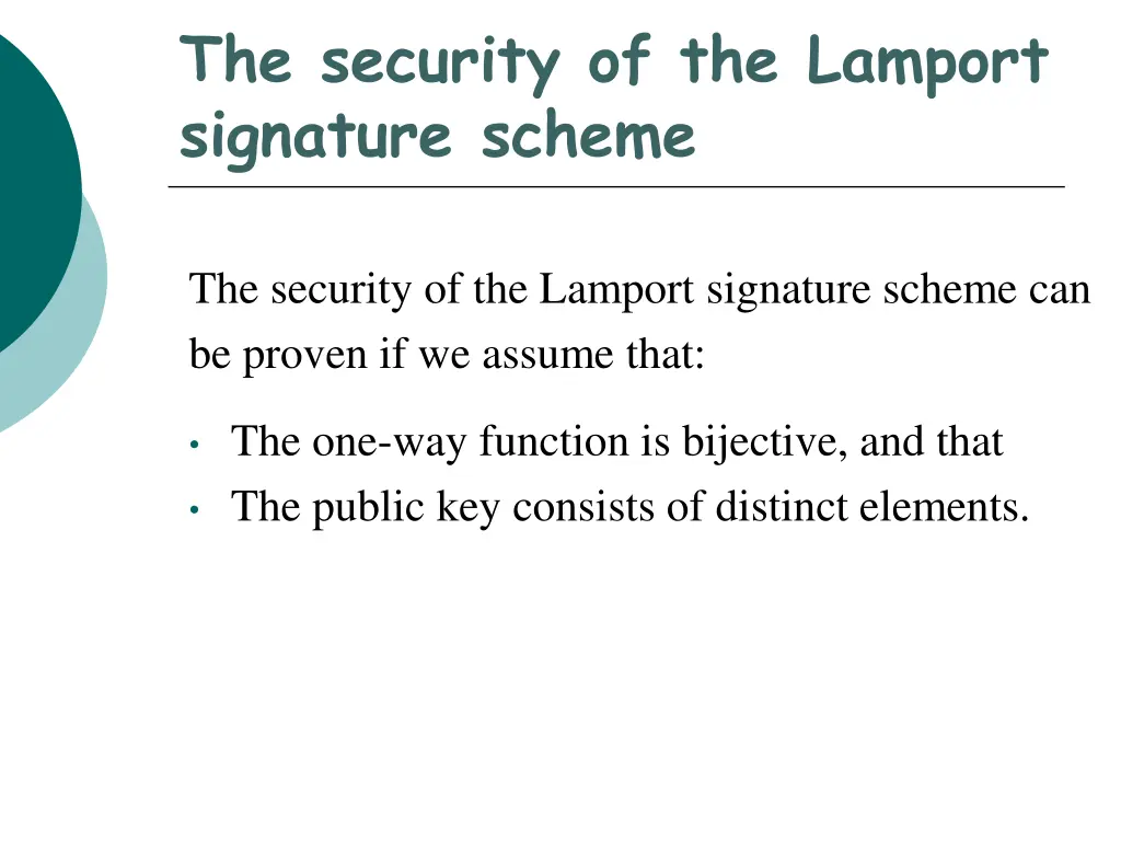 the security of the lamport signature scheme