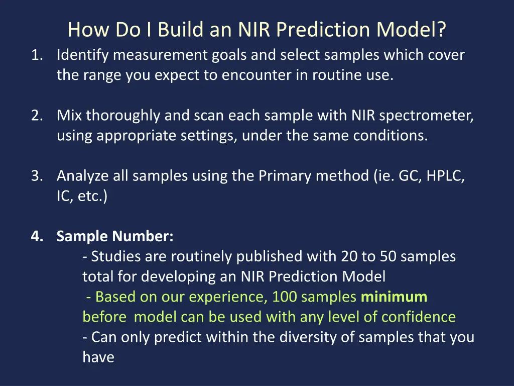 how do i build an nir prediction model 1 identify