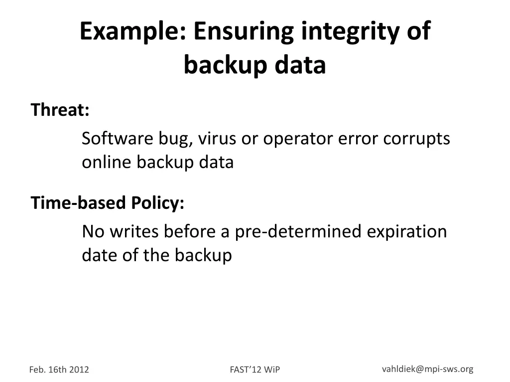 example ensuring integrity of backup data