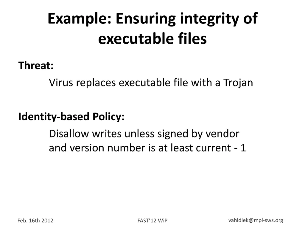 example ensuring integrity of executable files