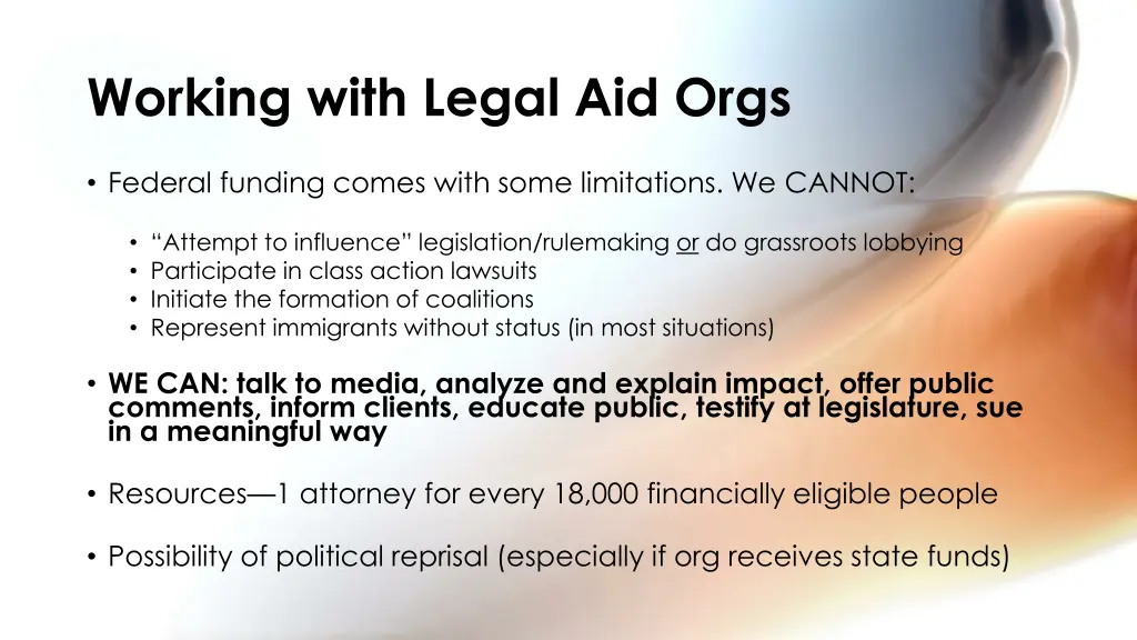 working with legal aid orgs