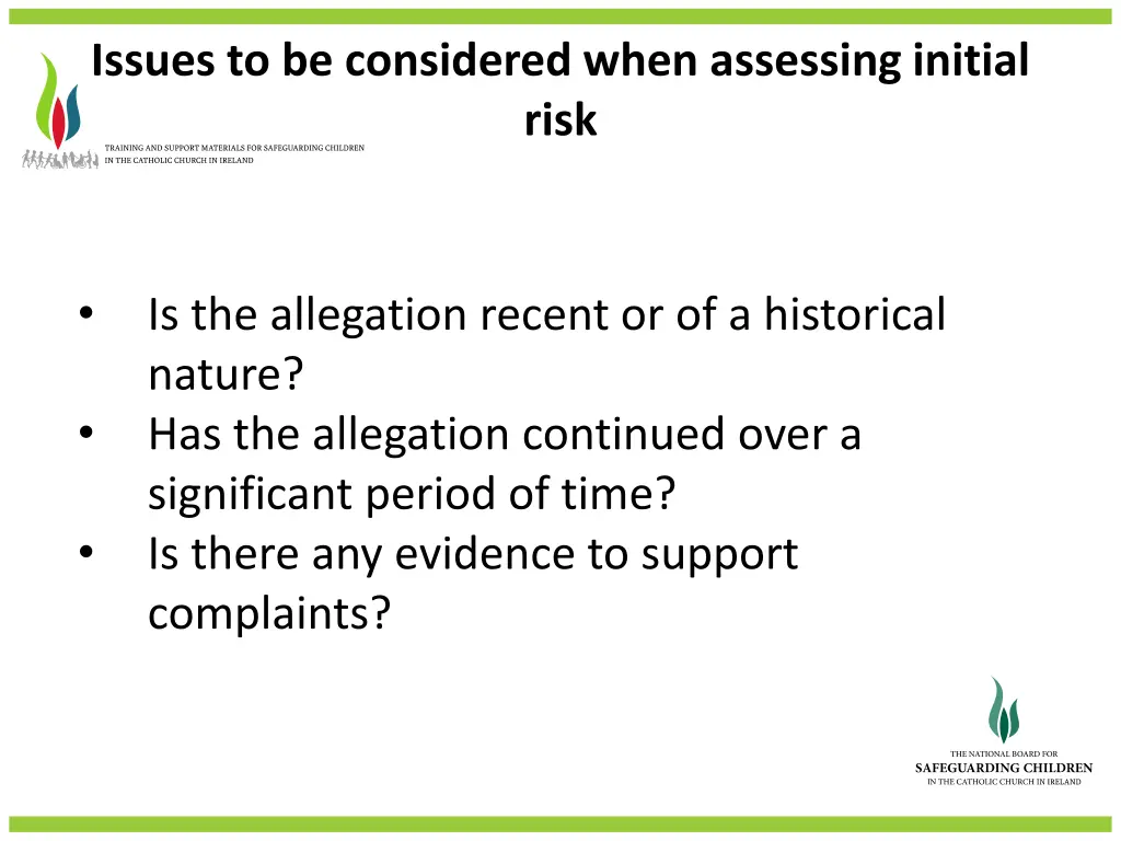 issues to be considered when assessing initial