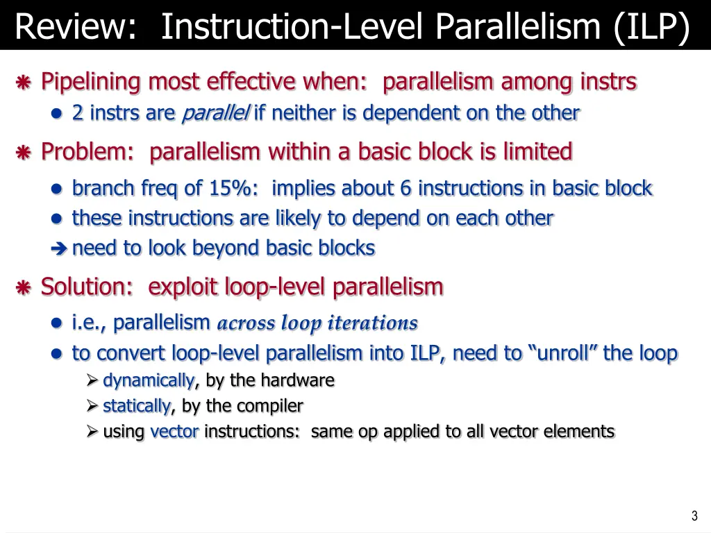 review instruction level parallelism ilp