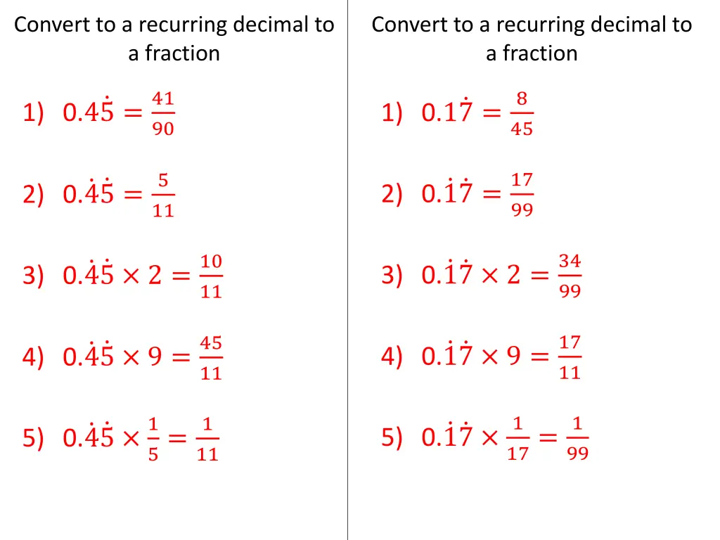convert to a recurring decimal to a fraction 2