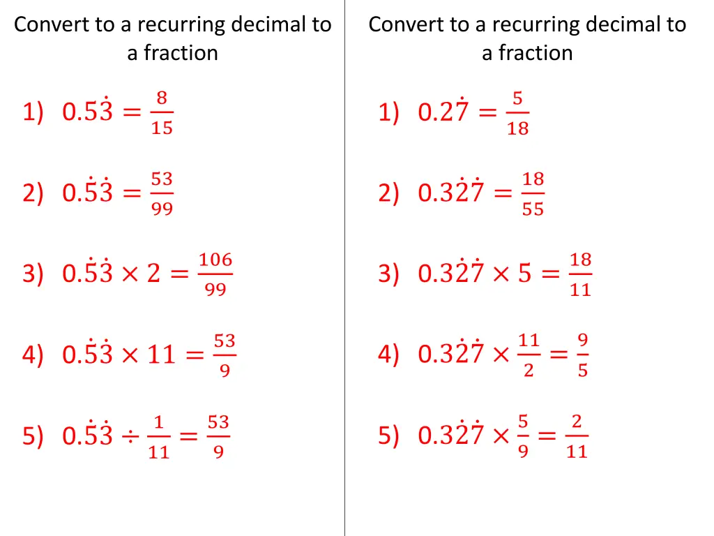 convert to a recurring decimal to a fraction 3
