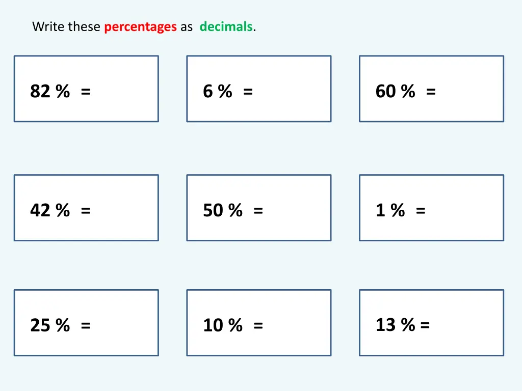 write these percentages as decimals