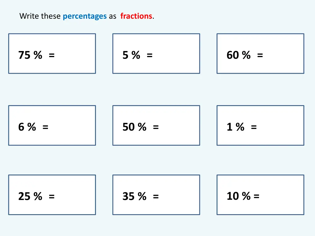 write these percentages as fractions