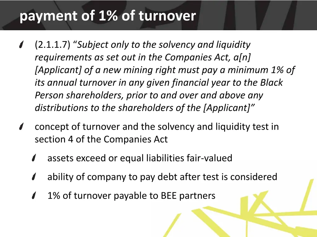 payment of 1 of turnover