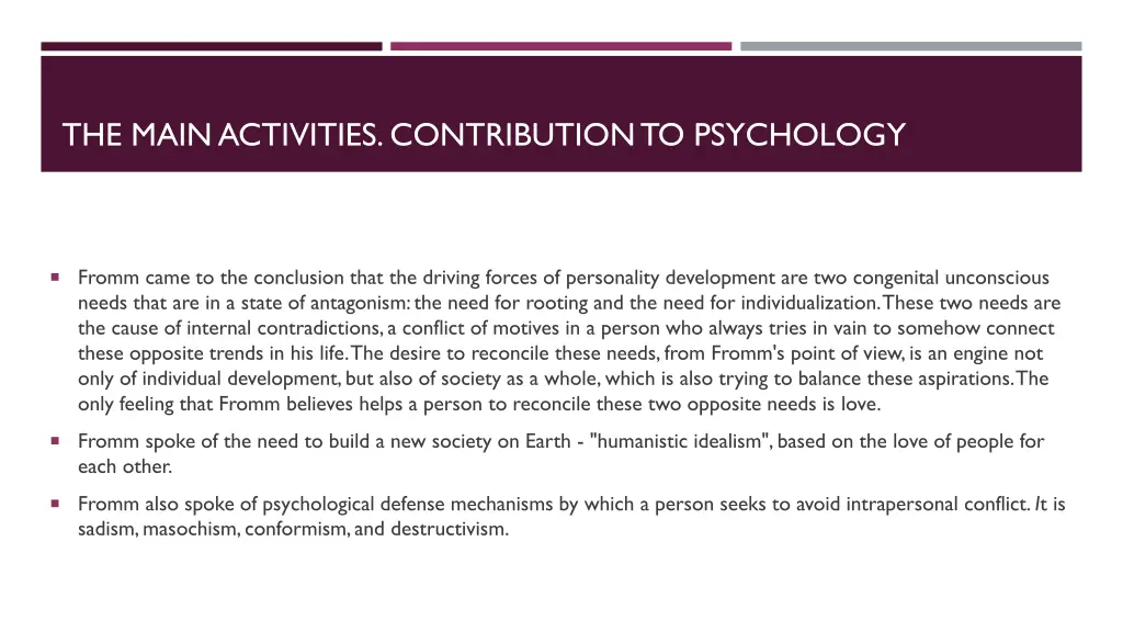 the main activities contribution to psychology 1