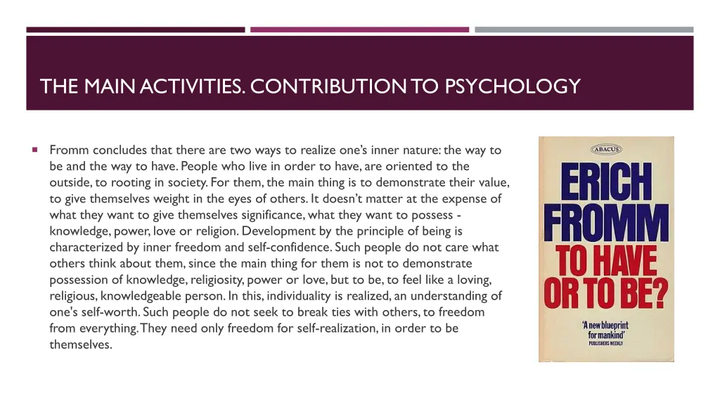 the main activities contribution to psychology 2