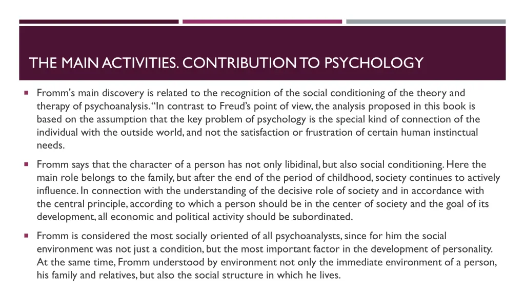 the main activities contribution to psychology