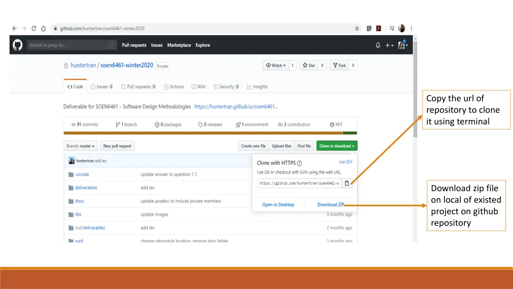copy the url of repository to clone it using