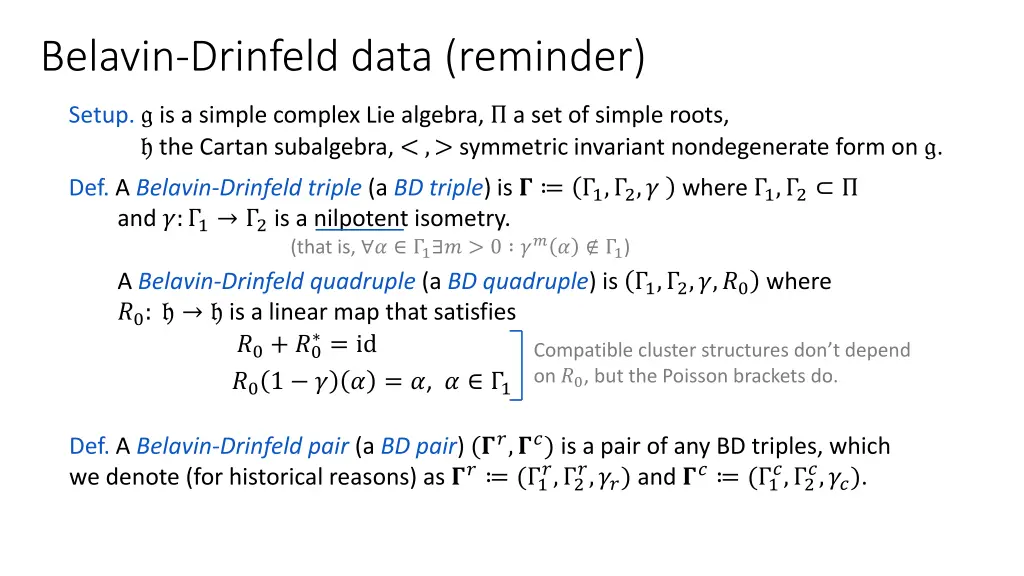 belavin drinfeld data reminder