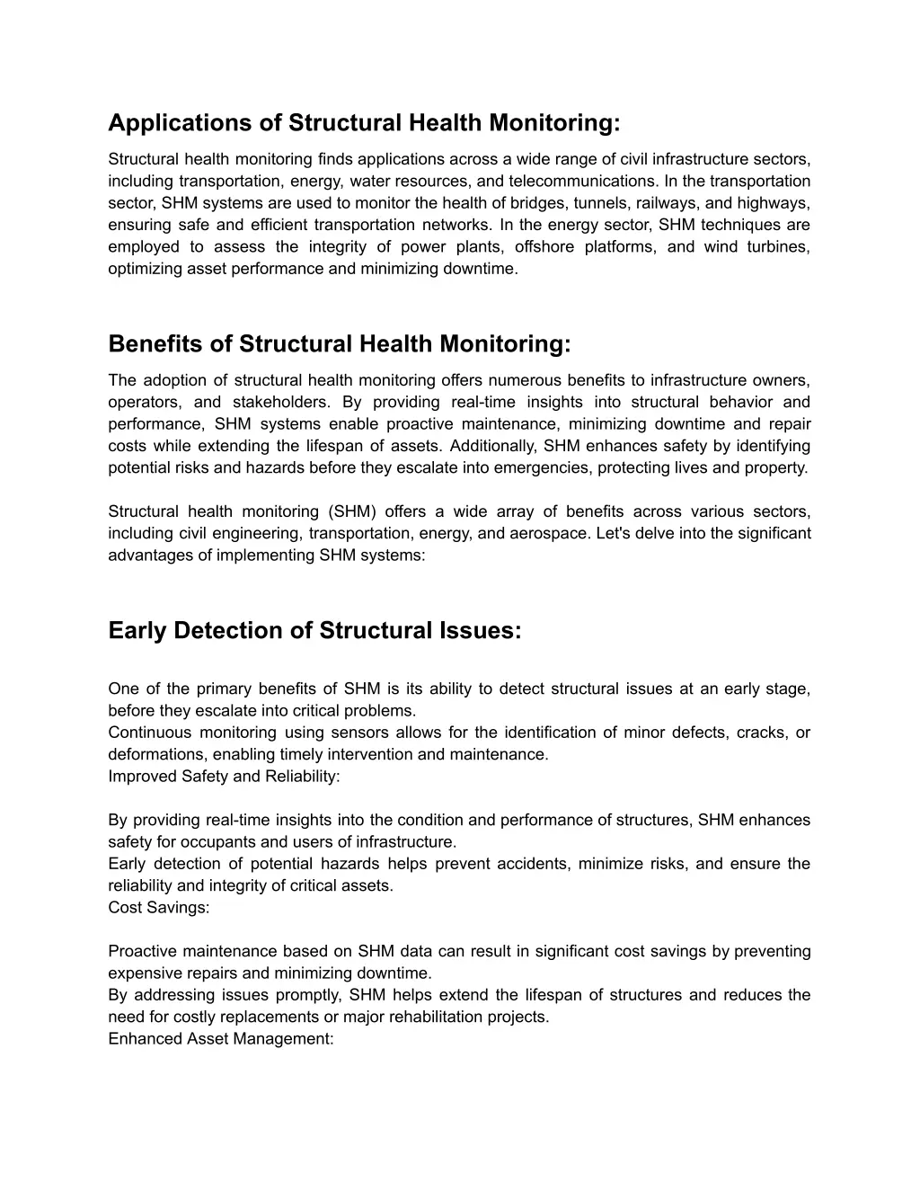 applications of structural health monitoring