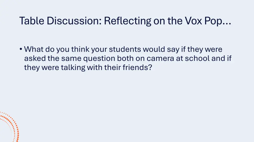 table discussion reflecting on the vox pop