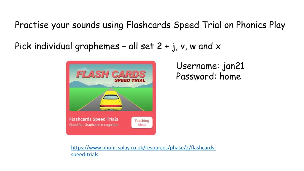 practise your sounds using flashcards speed trial