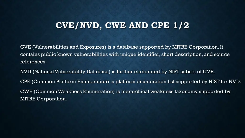 cve nvd cwe and cpe 1 2