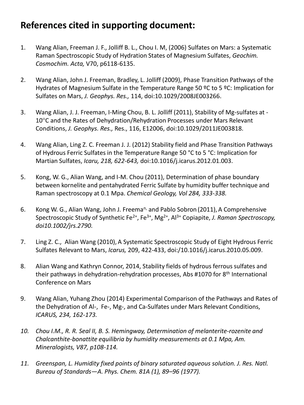 references cited in supporting document