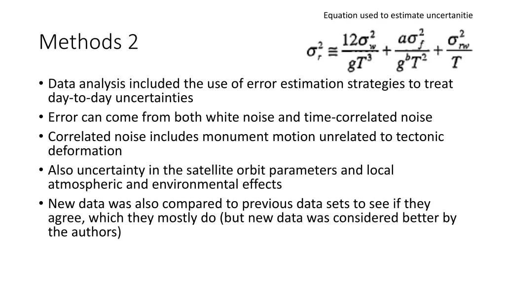 equation used to estimate uncertanitie