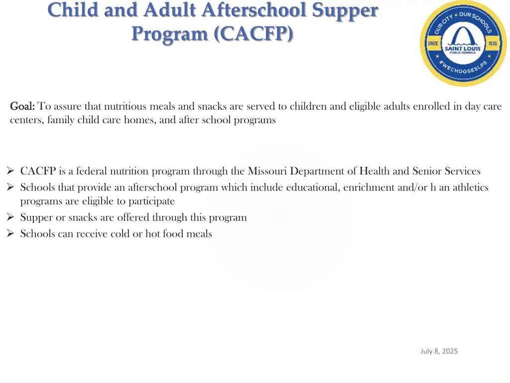 child and adult afterschool supper program cacfp