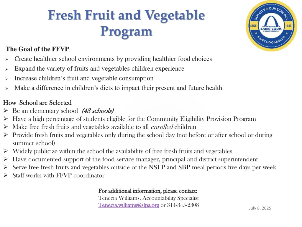 fresh fruit and vegetable program