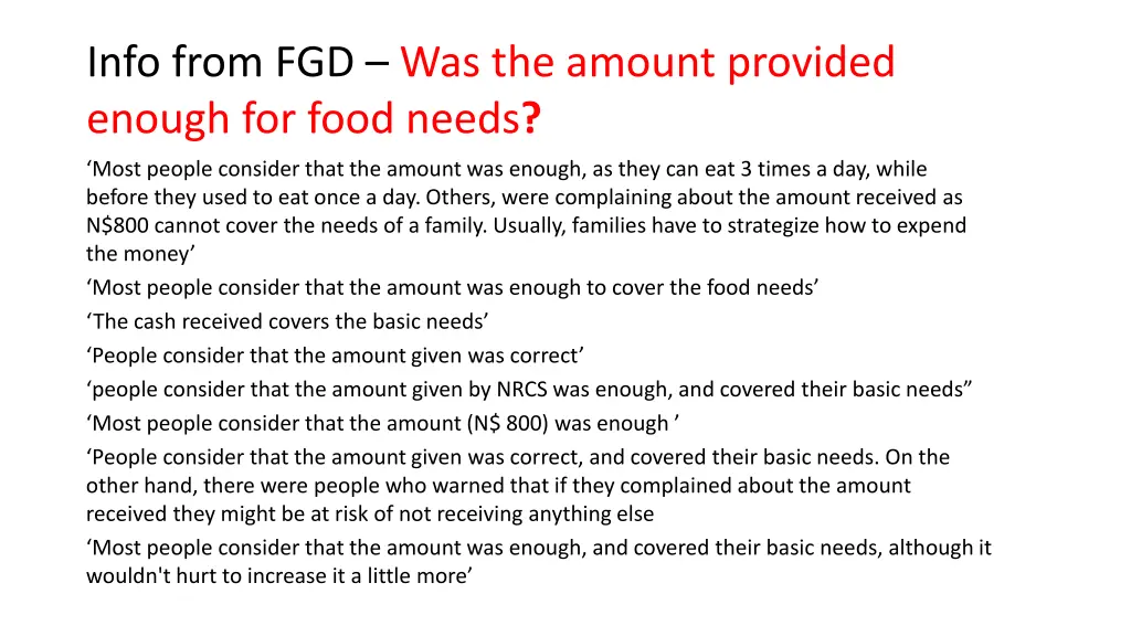 info from fgd was the amount provided enough