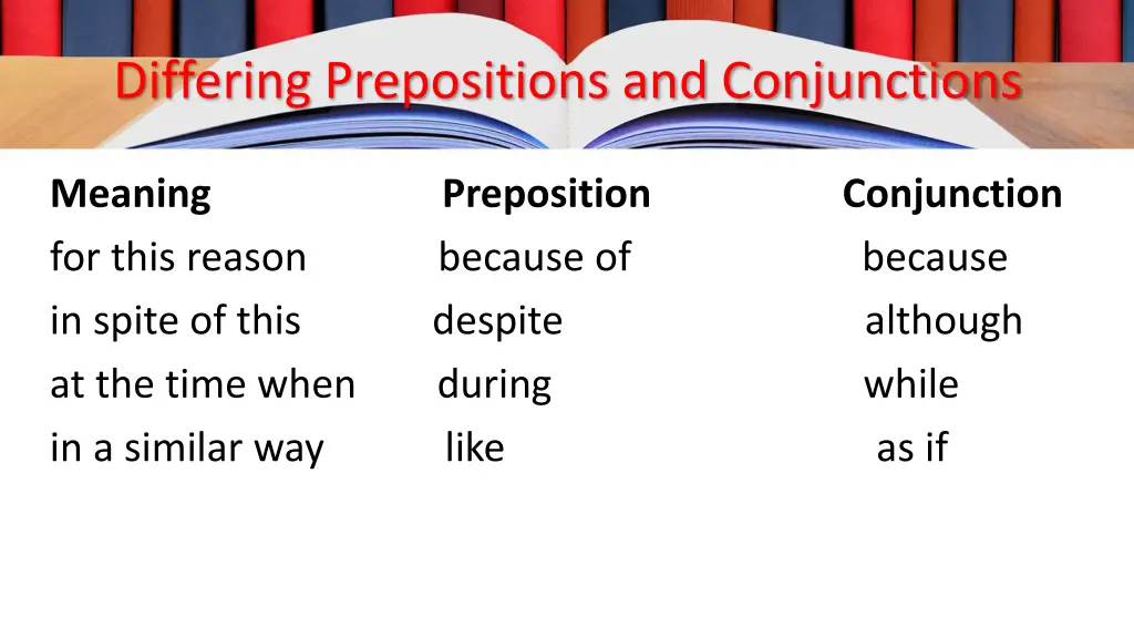 differing prepositions and conjunctions