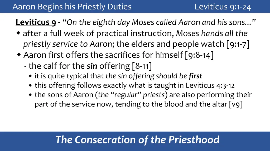 aaron begins his priestly duties leviticus 9 1 24 1