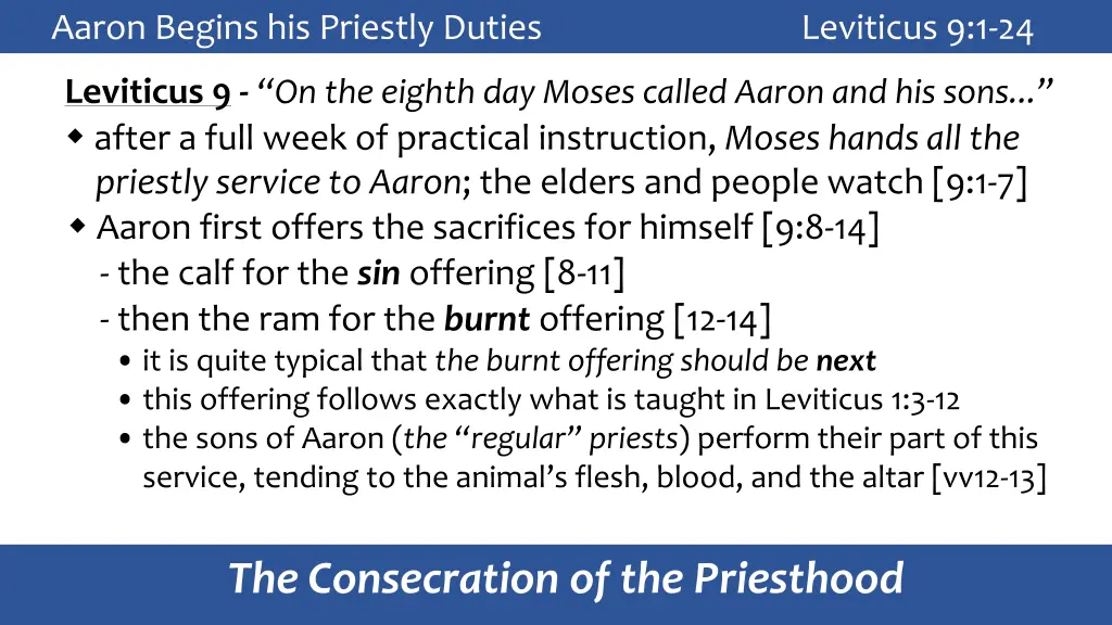 aaron begins his priestly duties leviticus 9 1 24 2