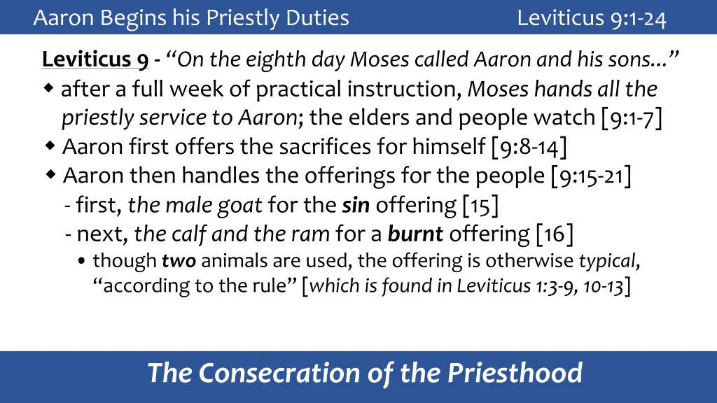 aaron begins his priestly duties leviticus 9 1 24 4