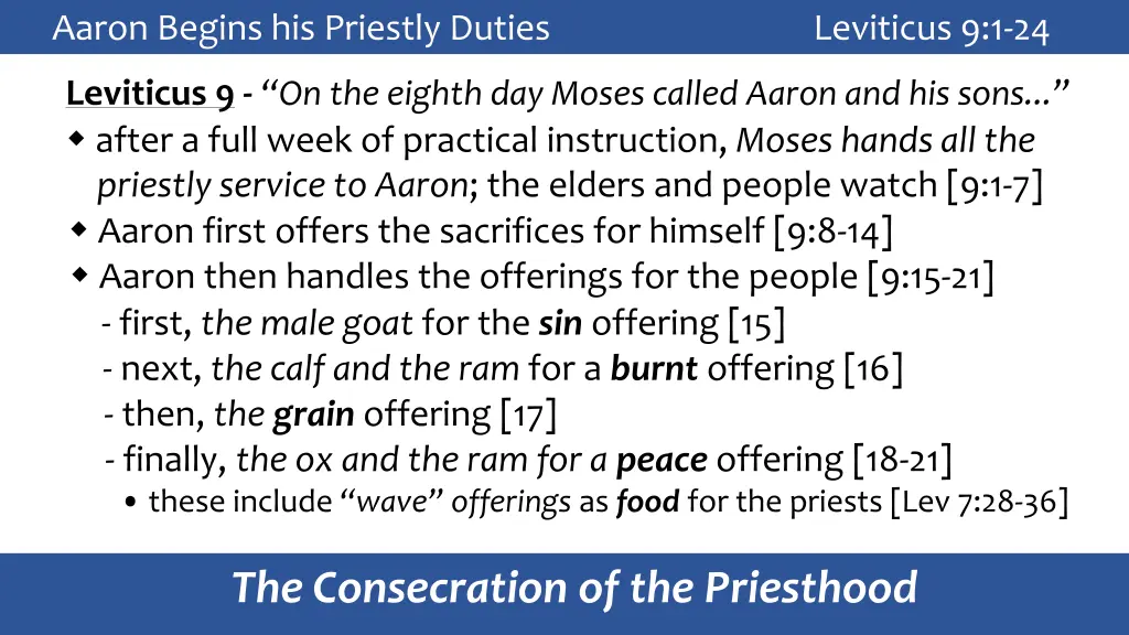 aaron begins his priestly duties leviticus 9 1 24 6