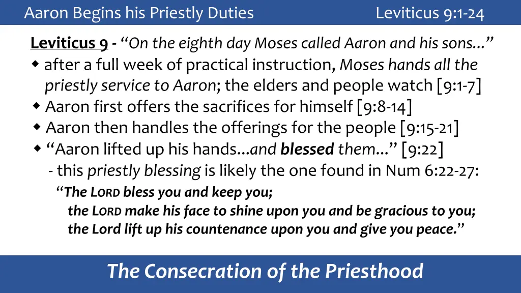 aaron begins his priestly duties leviticus 9 1 24 7