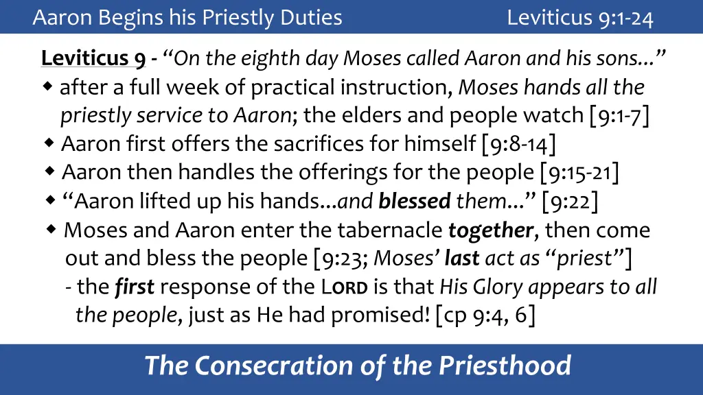 aaron begins his priestly duties leviticus 9 1 24 8
