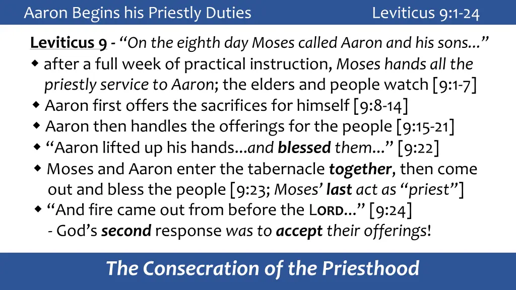 aaron begins his priestly duties leviticus 9 1 24 9