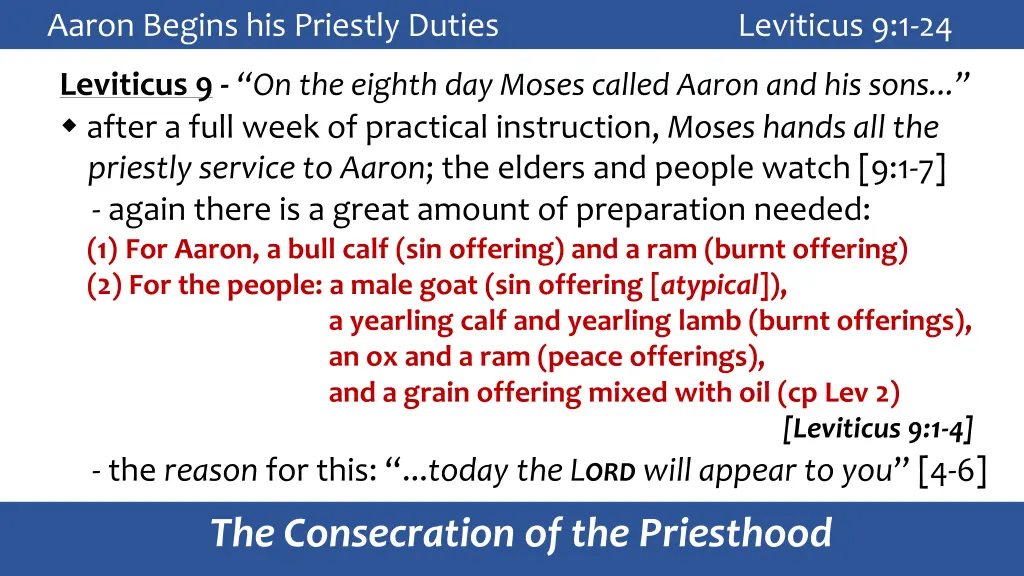 aaron begins his priestly duties leviticus 9 1 24
