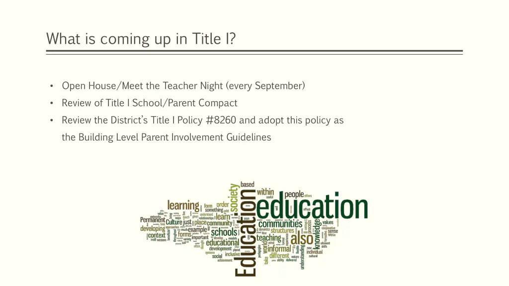 what is coming up in title i