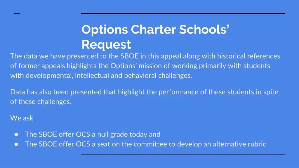 options charter schools request the data we have